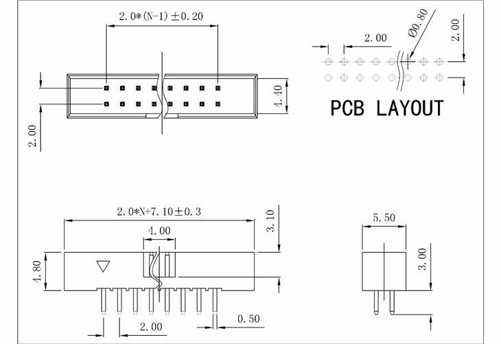 2.00mm Box Header Straight Connector Plastic 4.8mm